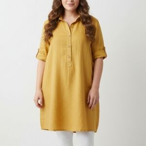 J.Jill Love Linen Tunic T Shirt Dress Large Mustard Yellow Boxy Oversized
